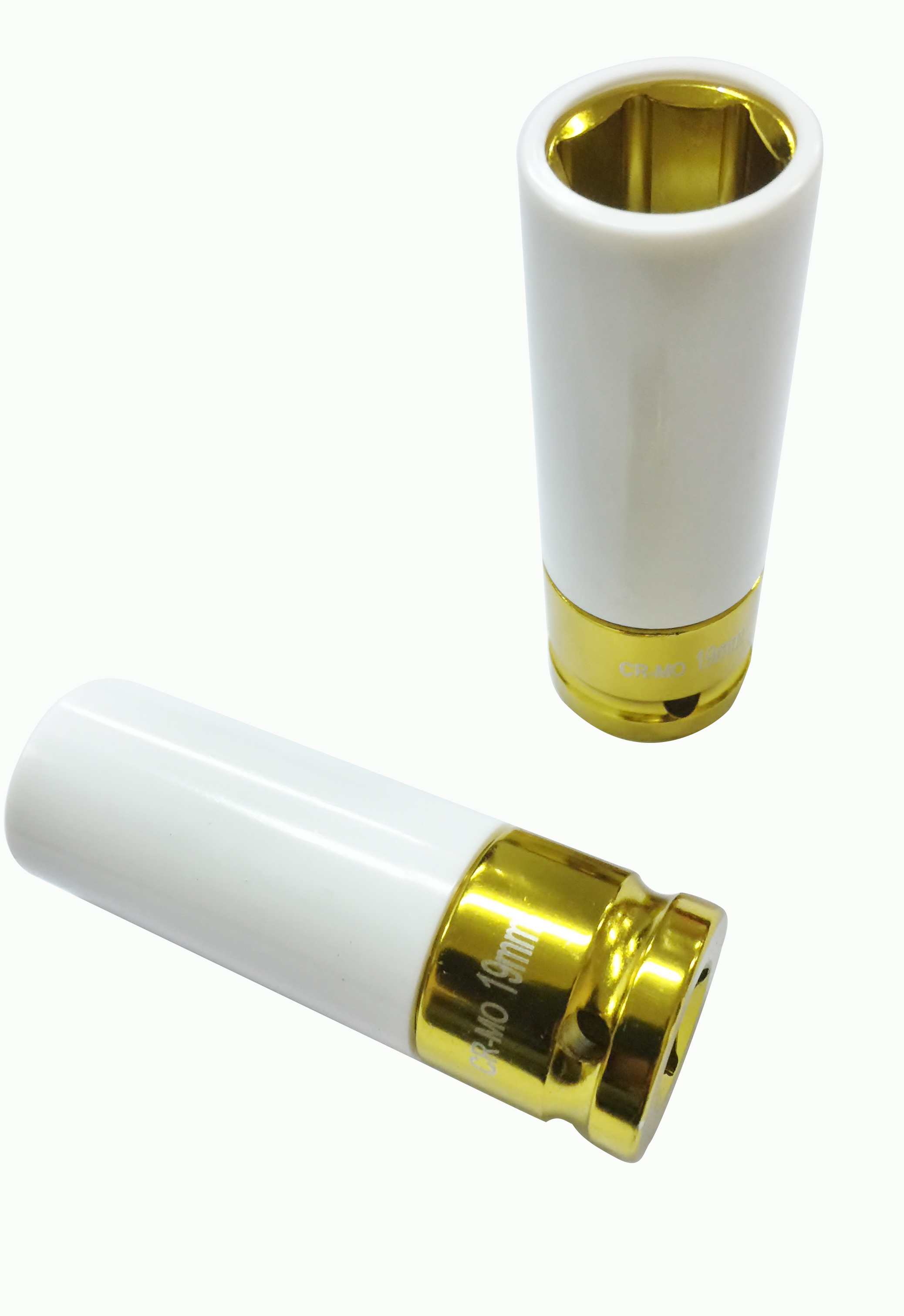 1／2" DR. × 19mm 6PT Flank Thin Wall Deep Impact Sockets with Plastic Sleeves